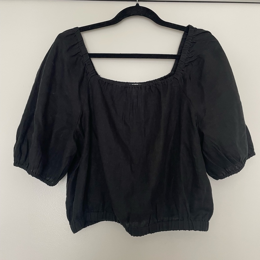 Amazon The Drop Black Linen Cropped Top